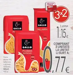 Valvi Supermercats Gallo pasta pluma n3 tallarines o plomes ratllades oferta