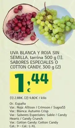 HiperDino Uva blanca y roja sin semilla origen: españa oferta