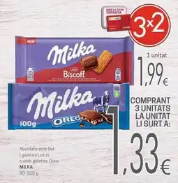 Valvi Supermercats Milka - xocolata amb llet la galetas lotus o amb galetas oferta