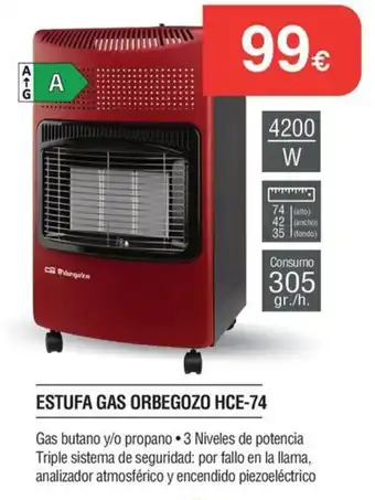 Orbegozo estufa gas hce-74