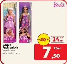 Alcampo Barbie - fashionista vestido rosa o conjunto flores oferta