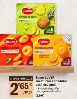 SPAR Juver - zumo sin azucares anadidos pack-6x200ml oferta