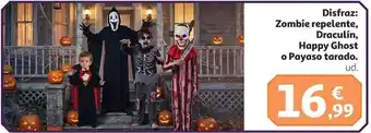Disfraz: zombie repelente, draculina, happy ghost o payaso tardao