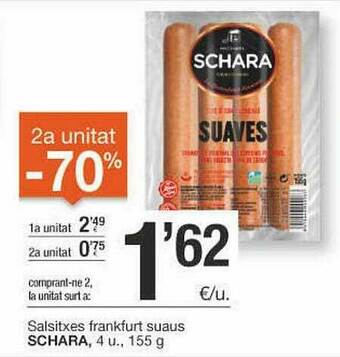 BonpreuEsclat 2a Unitat -70% Salsitxes Frankfurt Suaus Schara oferta