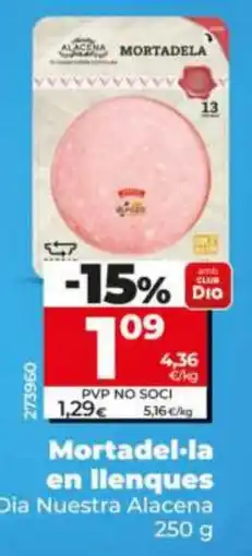 Dia Dia Nuestra Alacena mortadel·la en llenques oferta