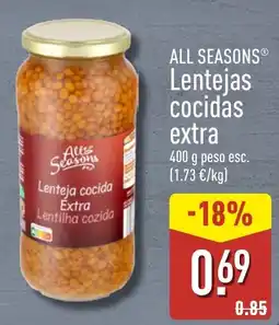ALDI All Seasons lentejas cocidas extra oferta