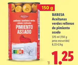 Lidl Baresa aceitunas / azeitonas verdes rellenas / recheadas pimiento assado oferta