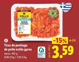 Lidl Pollo tiras de pechuga estilo gyros oferta