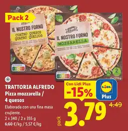 Lidl Trattoria Alfredo pizza mozzarella / 4 quesos oferta