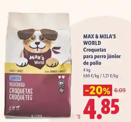Lidl Max & Mila's World croquetas para perro júnior de pollo oferta