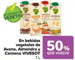 Carrefour Vivesoy bebidas vegetales de Avena, Almendra y Centeno oferta