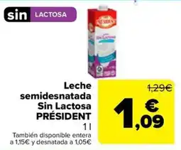 Carrefour Président leche semidesnatada sin lactosa oferta