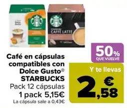 Carrefour starbucks café en cápsulas compatibles con dolce gusto oferta