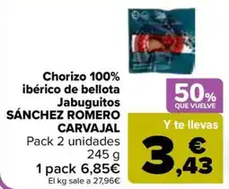 Carrefour Sánchez Romero Carvajal chorizo 100% ibérico de bellota Jabuguitos oferta