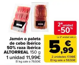 Carrefour Altorreal jamón o paleta de cebó ibérico 50% raza ibérica oferta