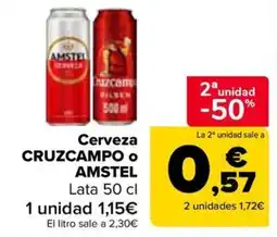 Carrefour Cerveza Cruzcampo o Amstel oferta