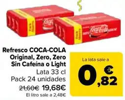Carrefour Coca-Cola Original, Zero, Zero Sin Cafeína o Light oferta