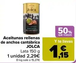 Carrefour Jolca aceitunas rellenas de anchoa cantábrica oferta