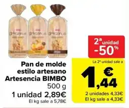 Carrefour Artesencia BIMBO Pan de molde estilo artesano oferta