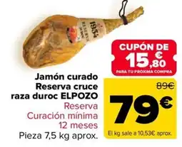 Carrefour Elpozo jamón curado reserva cruce raza duroc oferta