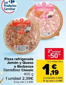 Carrefour Carrefour Classic pizza refrigerada jamón y queso o barbacoa oferta