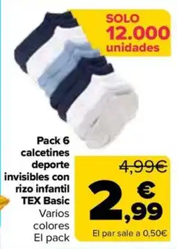 Carrefour TEX Basic calcetines deporte invisibles con rizo infantil oferta