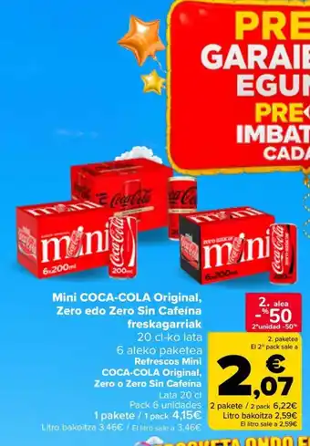 Mini coca-cola original, zero edo zero sin cafeína