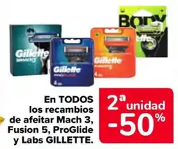Carrefour Gillette recambios de afeitar Mach 3, Fusion 5, ProGlide y Labs oferta