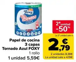Carrefour Foxy papel de cocina 3 capas Tornado Azul oferta