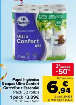 Carrefour Carrefour Essential papel higiénico 3 capas Ultra Confort oferta