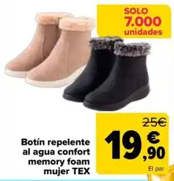 Carrefour tex botín repellente al agua confort memory foam mujer oferta