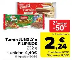 Carrefour Nestlé Turrón JUNGLY o FILIPINOS oferta