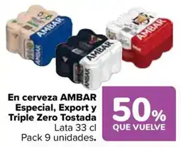 Carrefour Ambar cerveza Especial Export Triple Zero Tostada oferta
