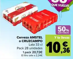 Carrefour Cerveza AMSTEL o CRUZCAMPO oferta