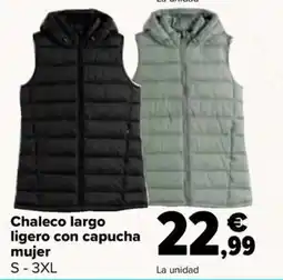 Carrefour Chaleco largo ligero con capucha mujer oferta