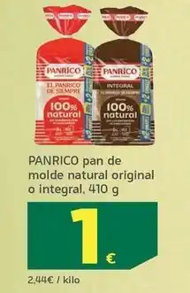 HiperDino Panrico - pan de molde natural original o integral oferta