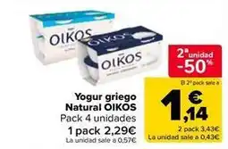 Carrefour Market Oikos - yogur griego natural oferta