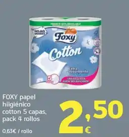 HiperDino Foxy papel higiénico cotton 5 capas oferta
