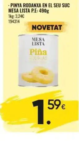 Family Cash Mesa Lista piña rodajas en el seu suc oferta