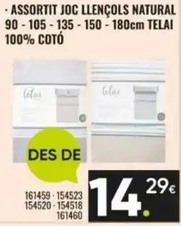 Family Cash telai assortit joc llençols natural oferta