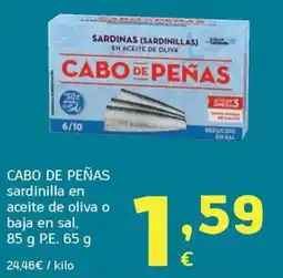 HiperDino Cabo de Peñas sardinilla en aceite de oliva o baja en sal oferta