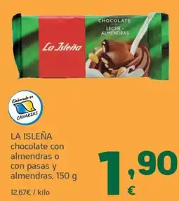 HiperDino La Isleña chocolate con almendras o con pasas y almendras oferta