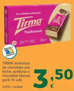 HiperDino Tirma ambrosia de chocolate con leche, avellana o chocolate blanco oferta