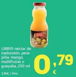 HiperDino Libbys nectar de melocotón, pera-piña, mango, multifrutas o guayaba oferta