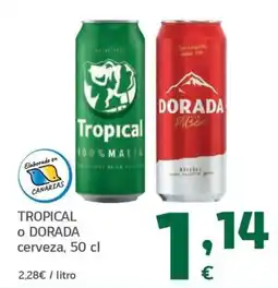 HiperDino Tropical o Dorada cerveza oferta