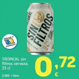 HiperDino Tropical sin filtros cerveza oferta