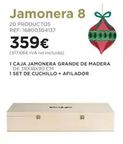 Hipercor 1 caja jamonera grande de madera de 38x18x90 cm 1 set de cuchillo + afilador oferta