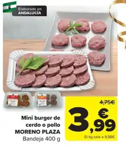 Carrefour moreno plaza mini burger de cerdo o pollo oferta
