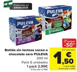 Carrefour Puleva batido sin lactosa cacao o chocolate zero oferta