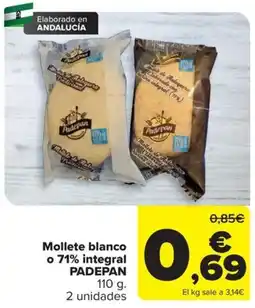 Carrefour Padepan mollete blanco o 71% integral oferta